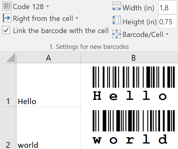 Excel Add-In for barcodes: Insert mutiple barcodes