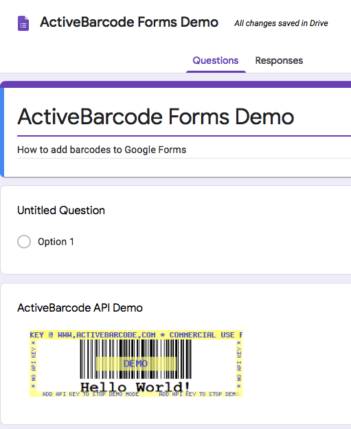This screenshot shows the resulting barcode in Google Forms when inserting an image with the URL shown above.