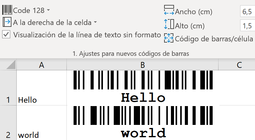 ActiveBarcode: Complemento de Excel para códigos de barras: Insertar varios códigos de barras