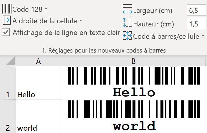 ActiveBarcode: Excel Add-In pour les codes à barres: Insérer plusieurs codes-barres