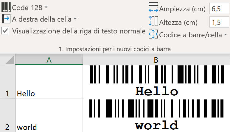 ActiveBarcode: Excel Add-In per codici a barre: Inserire più codici a barre