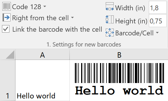 Excel Add-In for barcodes: Insert a single barcode
