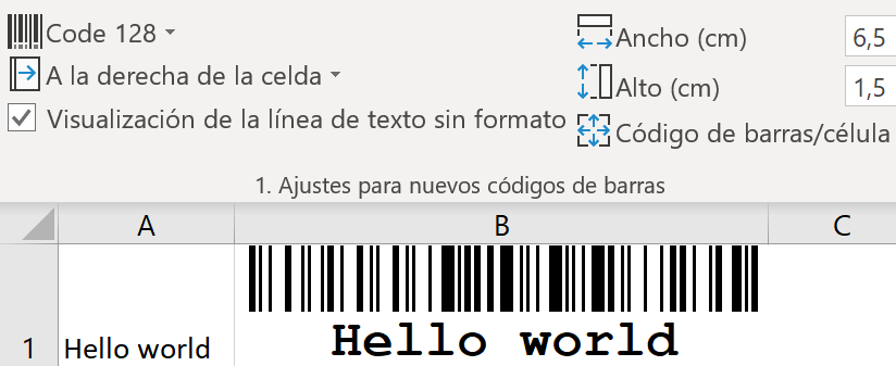ActiveBarcode: Complemento de Excel para códigos de barras: Insertar un solo código de barras