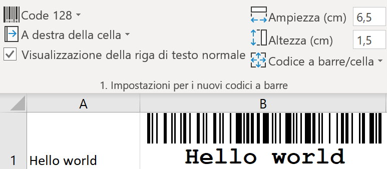 ActiveBarcode: Excel Add-In per codici a barre: Inserire un singolo codice a barre