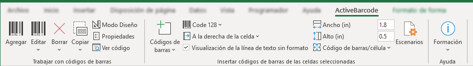 ActiveBarcode: Complemento de Excel para códigos de barras