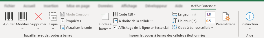 ActiveBarcode: Excel Add-In pour les codes à barres