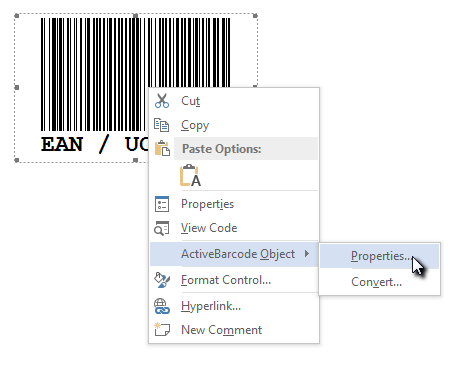 Barcode, Word ActiveBarcode: Barcode, Word