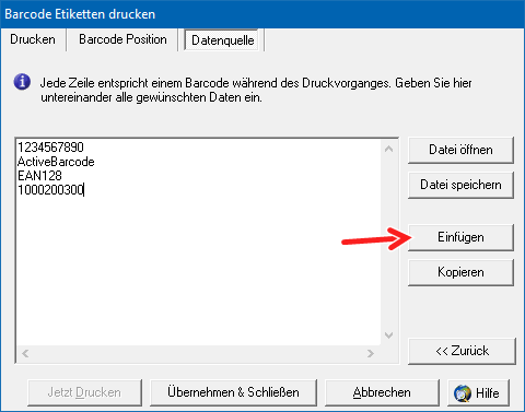 ActiveBarcode: Barcode labels with imported data