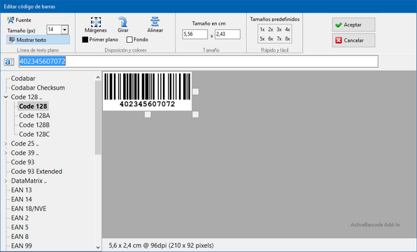 Add-In Barcode Dialog