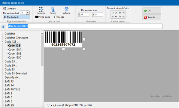 ActiveBarcode: Add-In Barcode Dialog