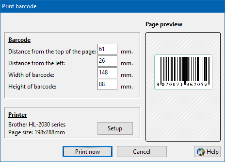 Print barcodes using the Generator