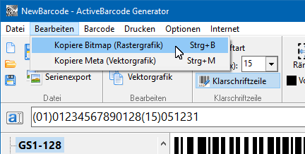Kopieren und Einfügen von Barcodes in jede Anwendung ActiveBarcode: Kopieren und Einfügen von Barcodes in jede Anwendung