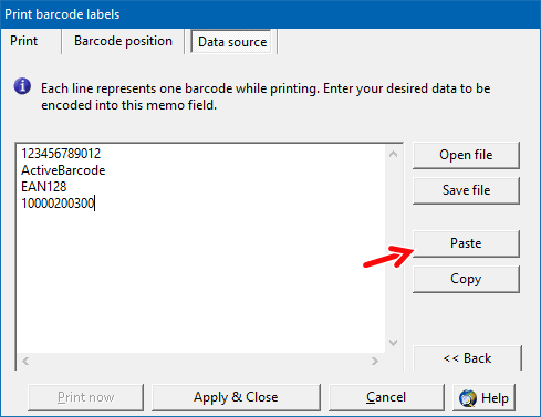 Barcode labels with imported data