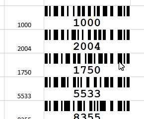 Barcode, Excel