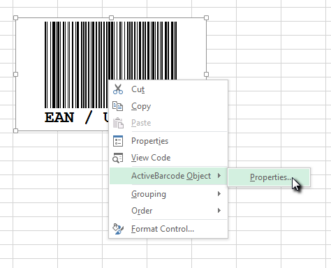 Barcode, Excel