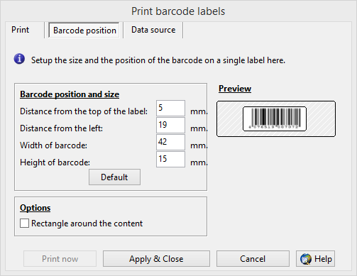 Print barcodes on continous labels