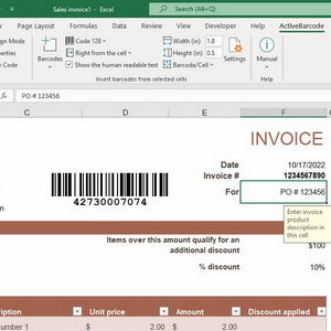 Excel<br>Barcode Add-in