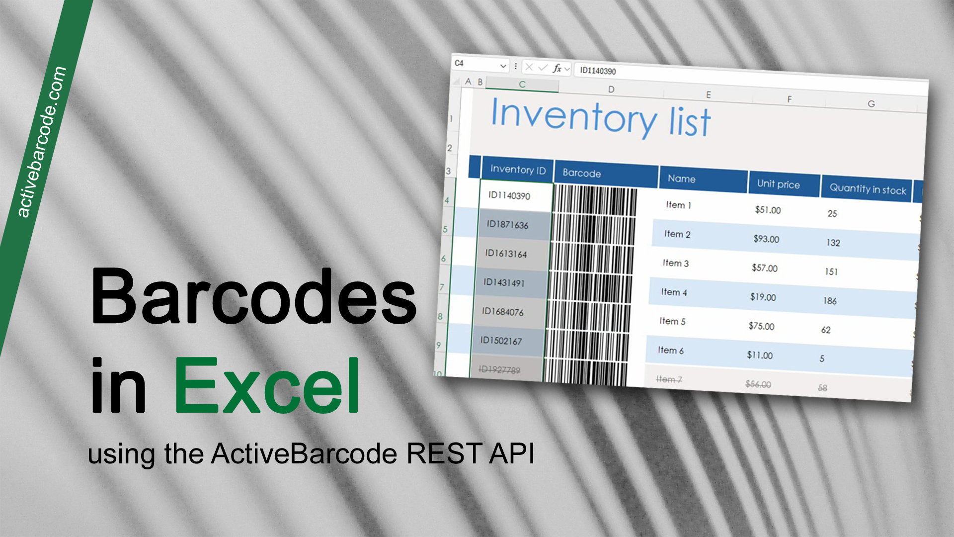 ActiveBarcode: Embed and automate barcodes in Excel and link barcodes to the content of cells