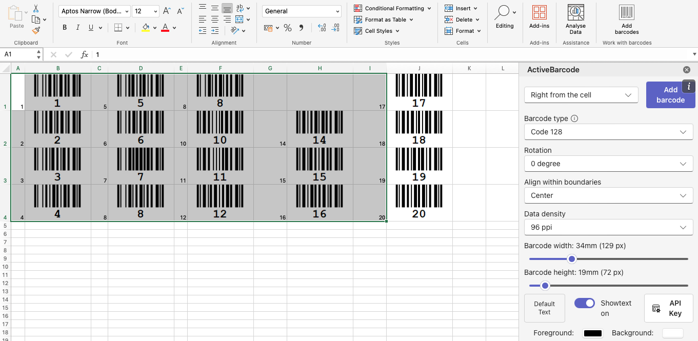 Barcode Add-In for Excel (Microsoft 365)